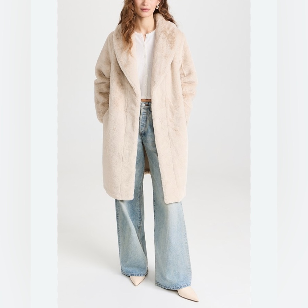 Avec Les Filles Tan Long Faux Fur Oversized Coat Medium